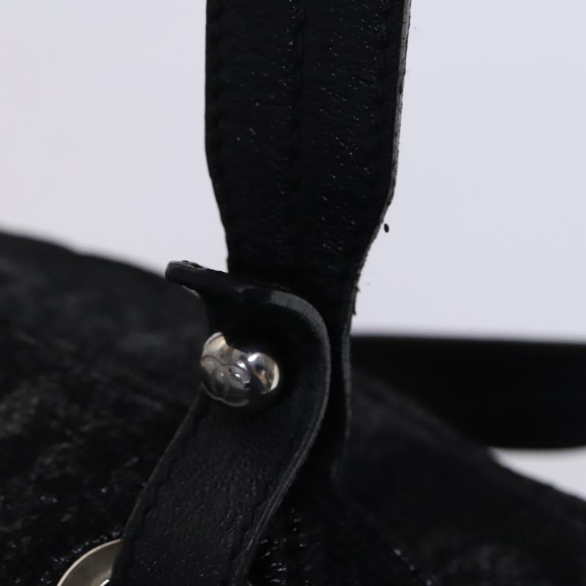 CHANEL Paris Biarritz PM Hand Bag Coated Canvas Black CC Auth EC957