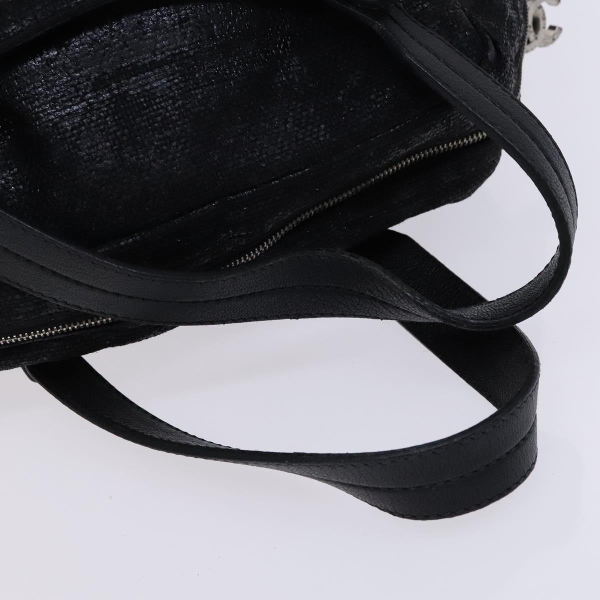 CHANEL Paris Biarritz PM Hand Bag Coated Canvas Black CC Auth EC957