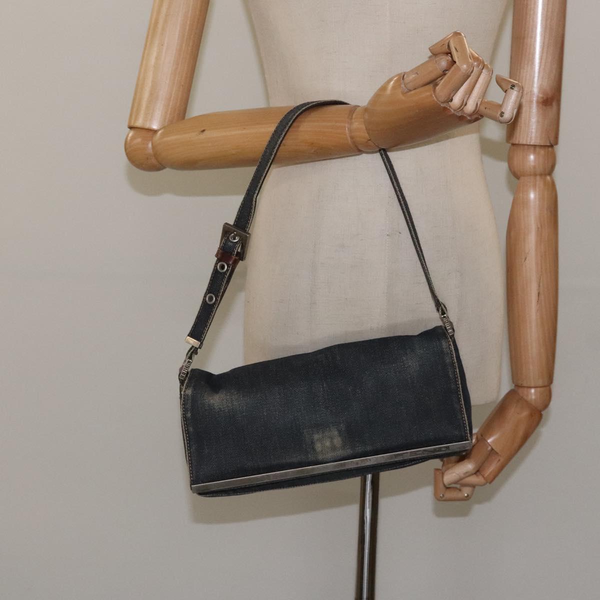 FENDI Shoulder Bag Denim Navy Auth EC962