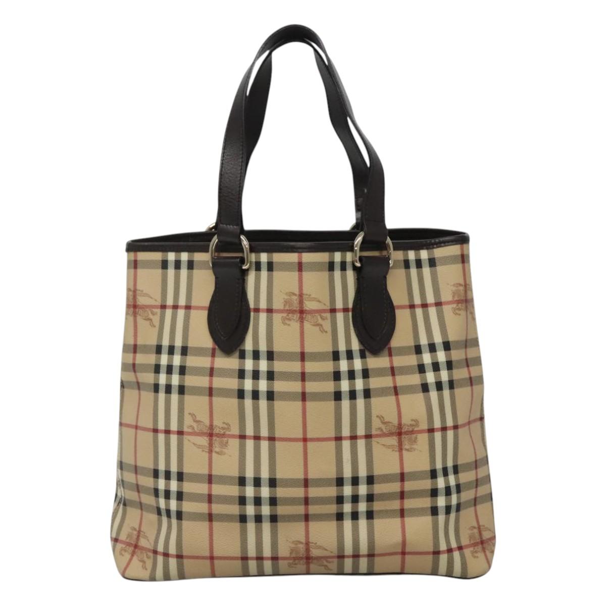 BURBERRY Nova Check Tote Bag PVC Beige Auth EC994