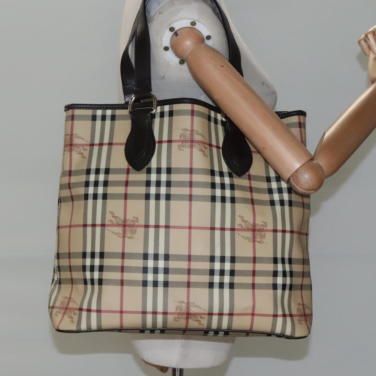 BURBERRY Nova Check Tote Bag PVC Beige Auth EC994