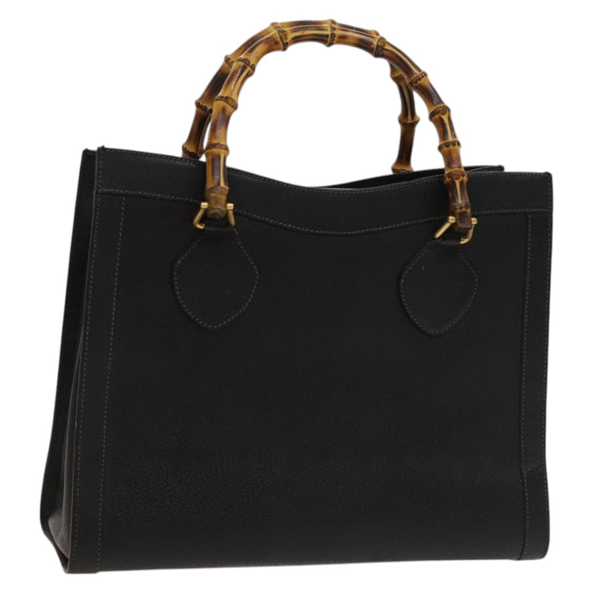 GUCCI Bamboo Hand Bag Leather Black Gold 002 1095 0260 Auth ep10000