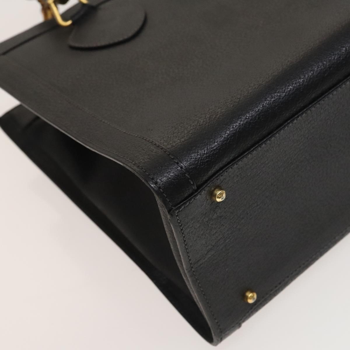 GUCCI Bamboo Hand Bag Leather Black Gold 002 1095 0260 Auth ep10000