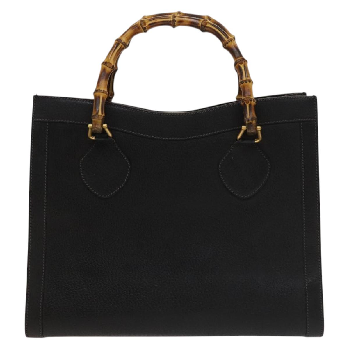 GUCCI Bamboo Hand Bag Leather Black Gold 002 1095 0260 Auth ep10000