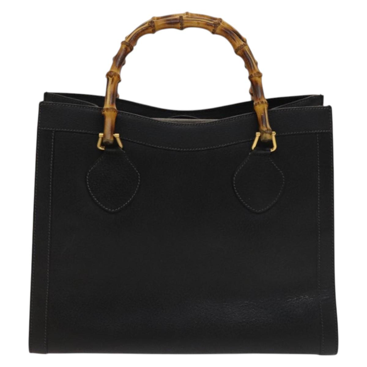 GUCCI Bamboo Hand Bag Leather Black Gold 002 1095 0260 Auth ep10000