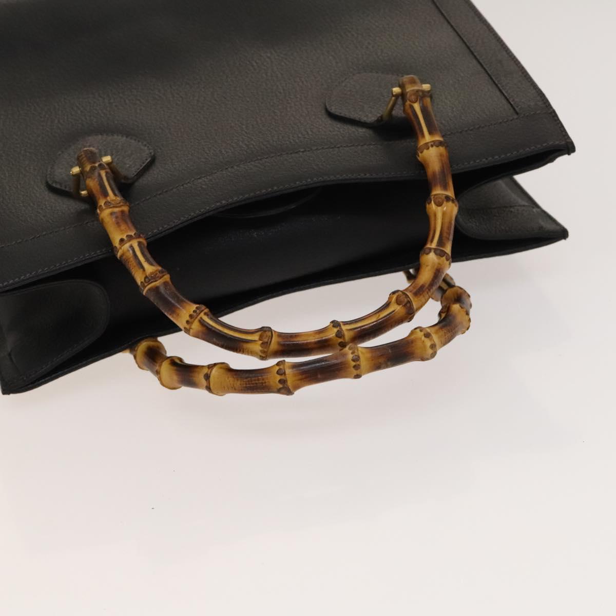 GUCCI Bamboo Hand Bag Leather Black Gold 002 1095 0260 Auth ep10000