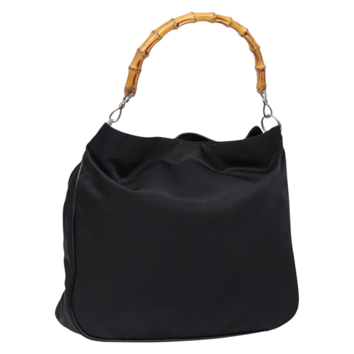 GUCCI Bamboo Hand Bag Nylon Black Silver 001 3754 1577 Auth ep10001