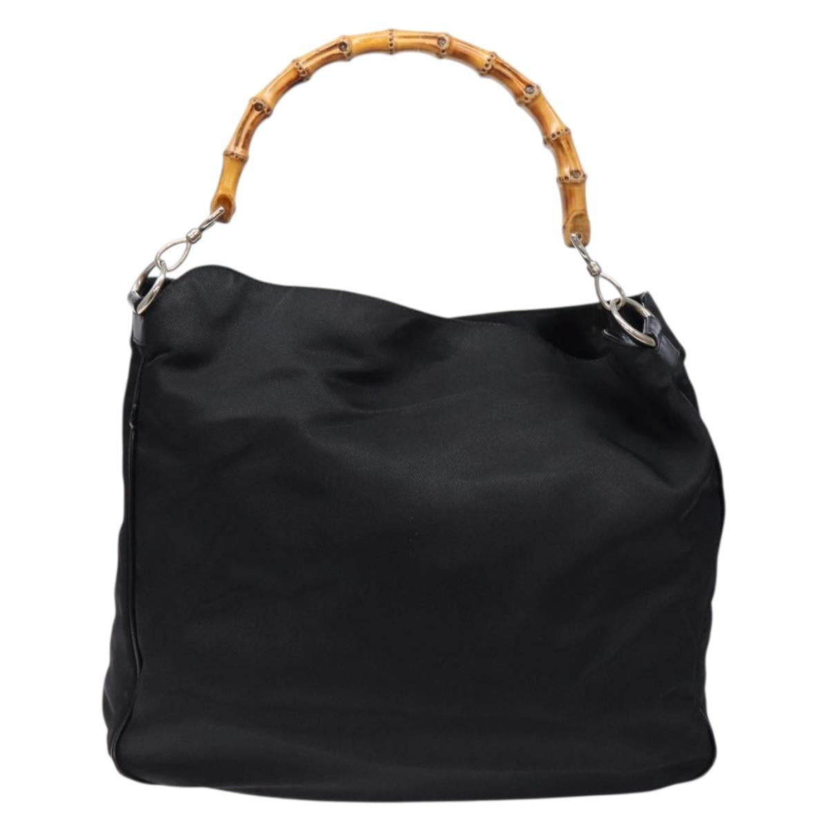 GUCCI Bamboo Hand Bag Nylon Black Silver 001 3754 1577 Auth ep10001
