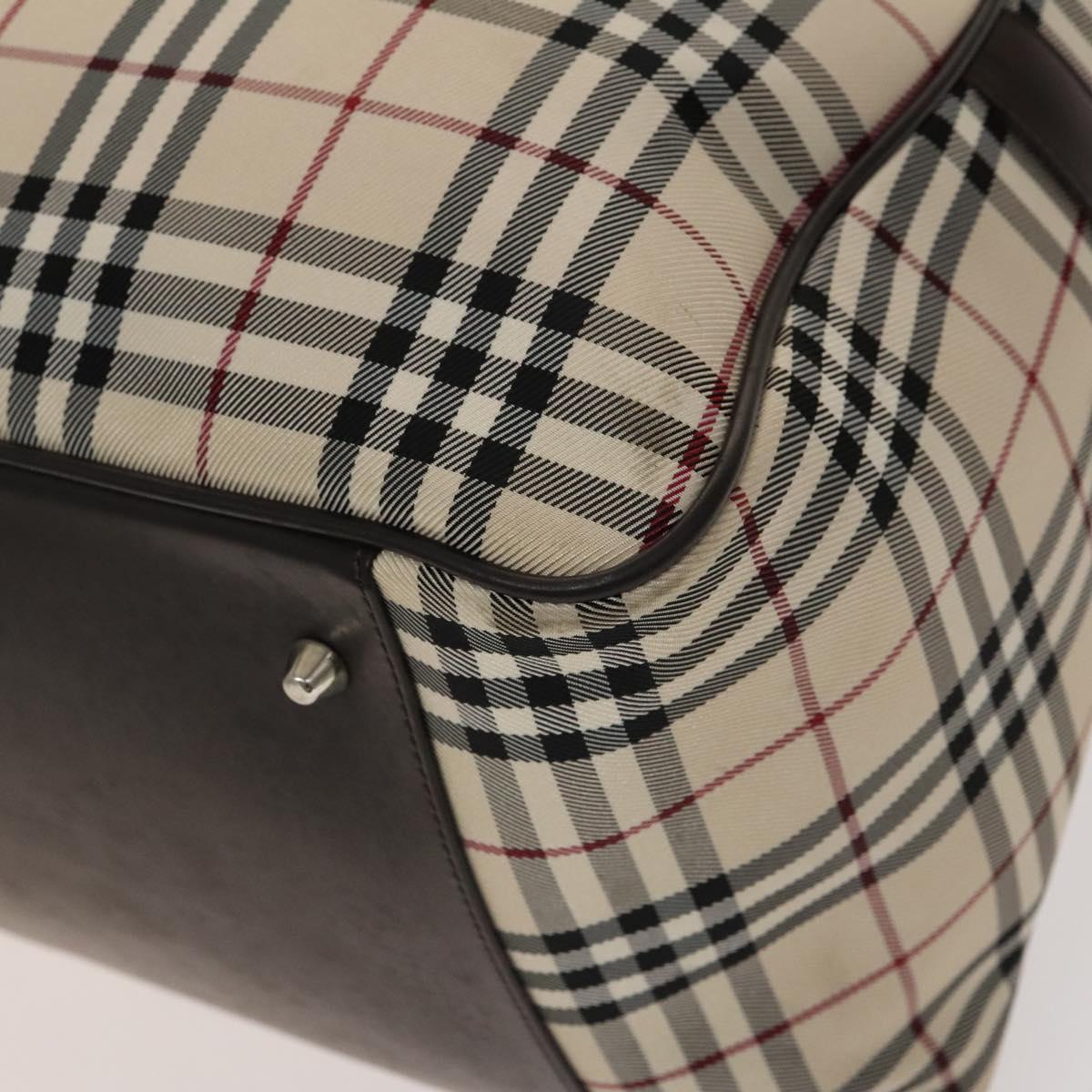 BURBERRY Nova Check Boston Bag Canvas Beige Silver Auth ep10002