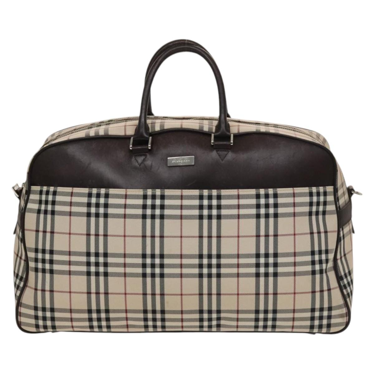 BURBERRY Nova Check Boston Bag Canvas Beige Silver Auth ep10002