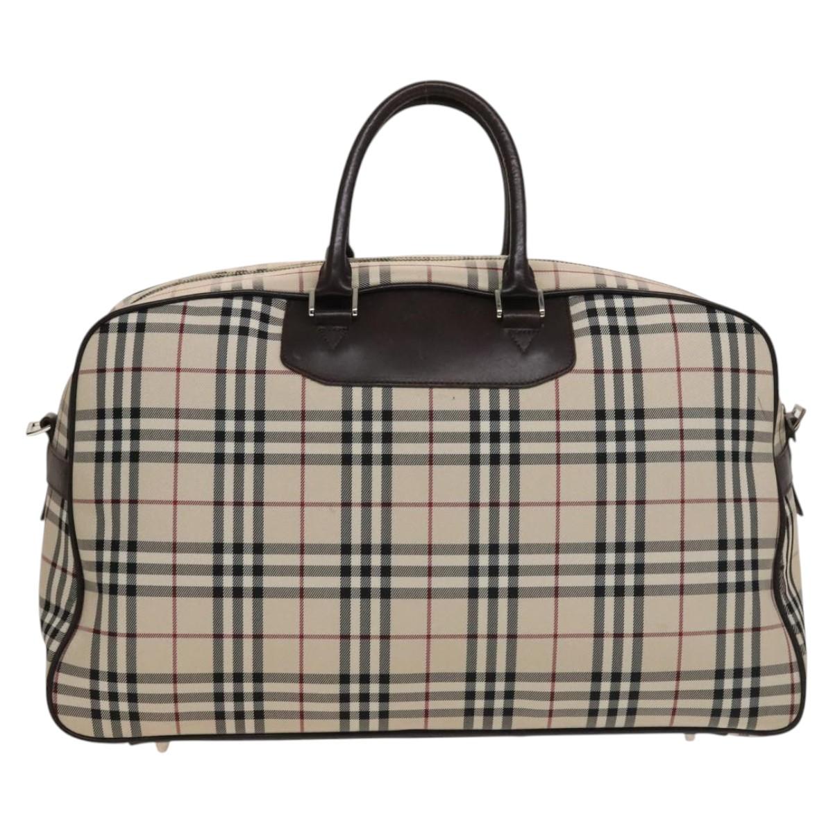 BURBERRY Nova Check Boston Bag Canvas Beige Silver Auth ep10002
