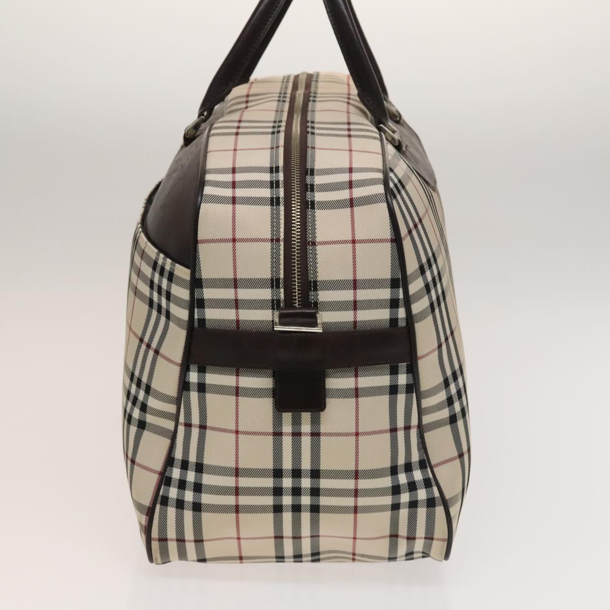 BURBERRY Nova Check Boston Bag Canvas Beige Silver Auth ep10002