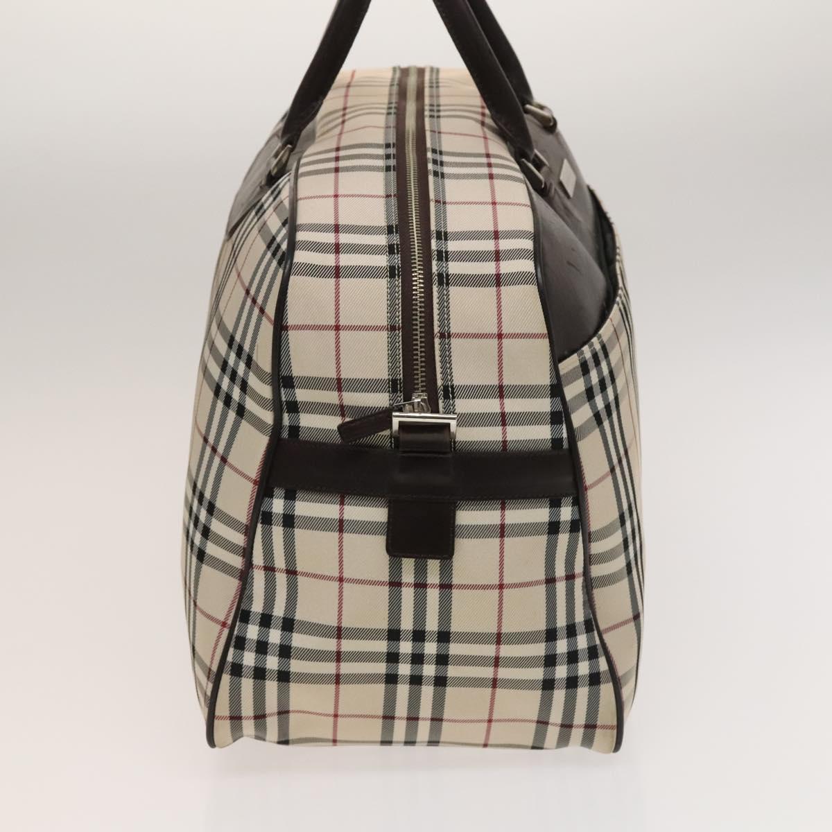 BURBERRY Nova Check Boston Bag Canvas Beige Silver Auth ep10002