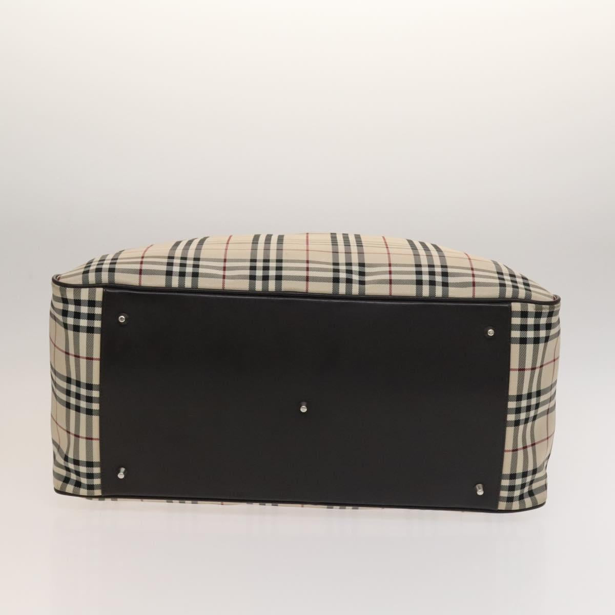 BURBERRY Nova Check Boston Bag Canvas Beige Silver Auth ep10002