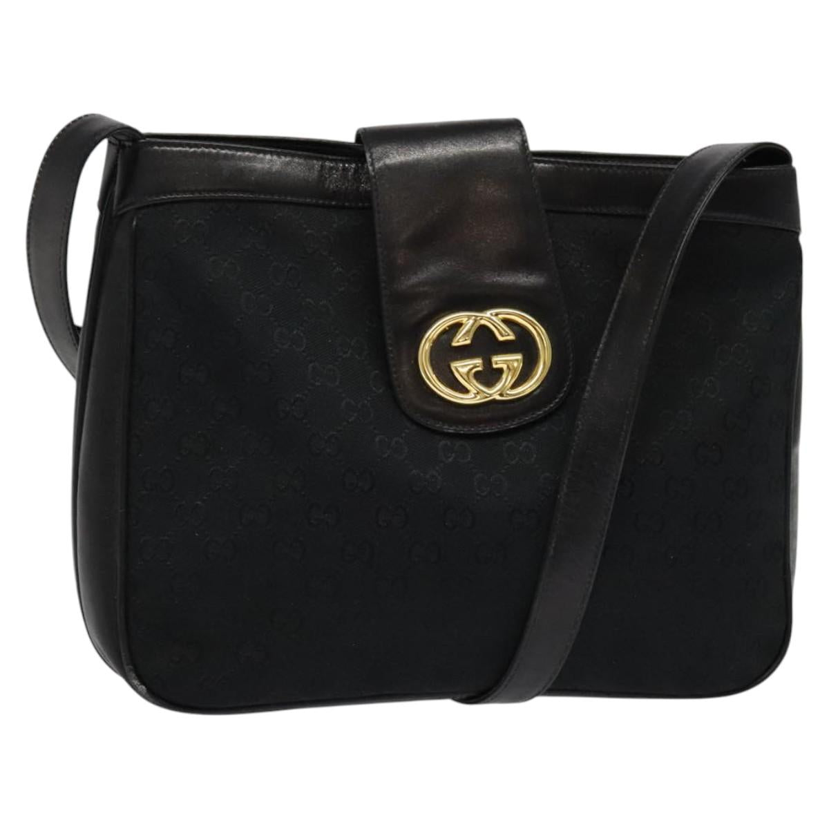 GUCCI GG Canvas Shoulder Bag Black Gold Auth ep10003
