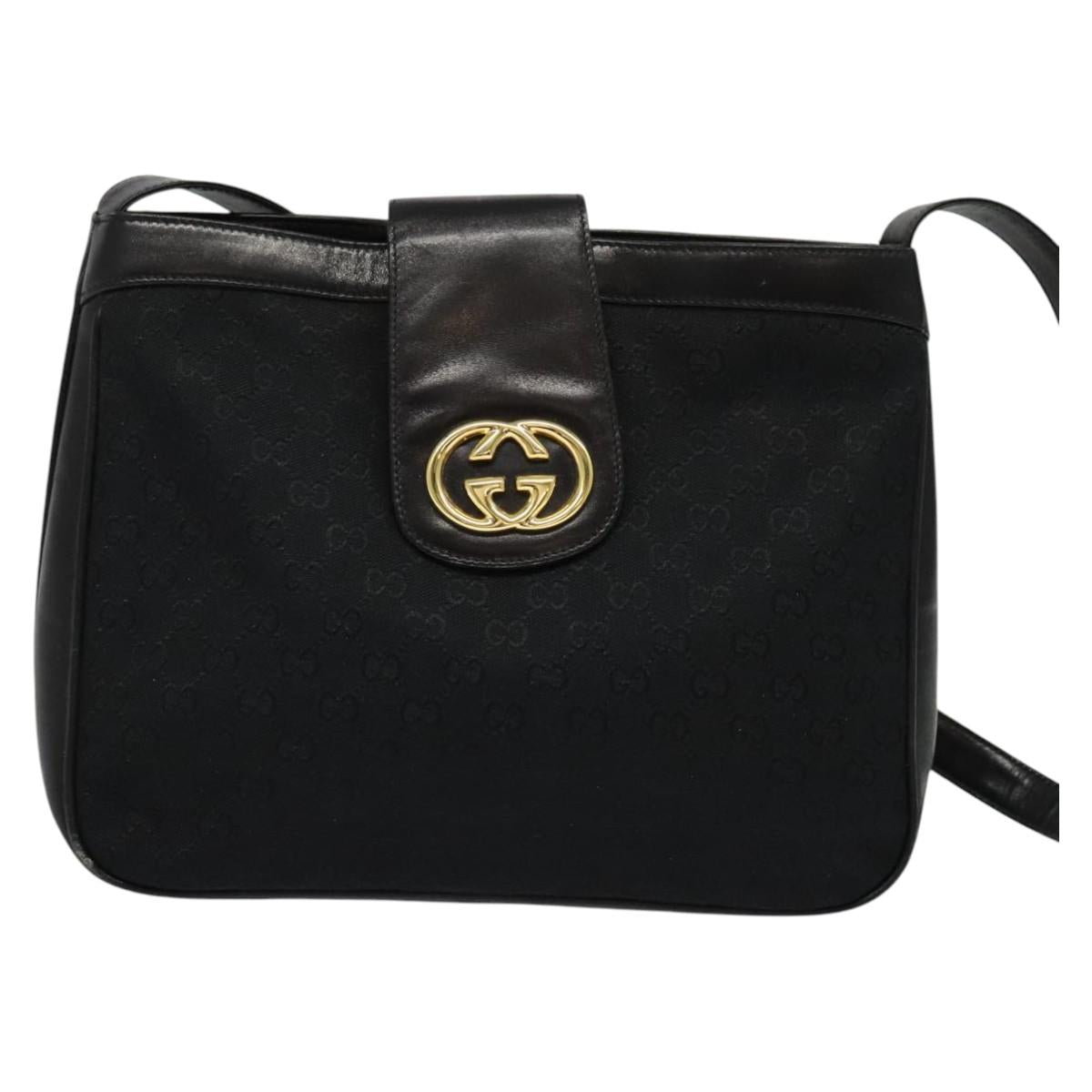 GUCCI GG Canvas Shoulder Bag Black Gold Auth ep10003