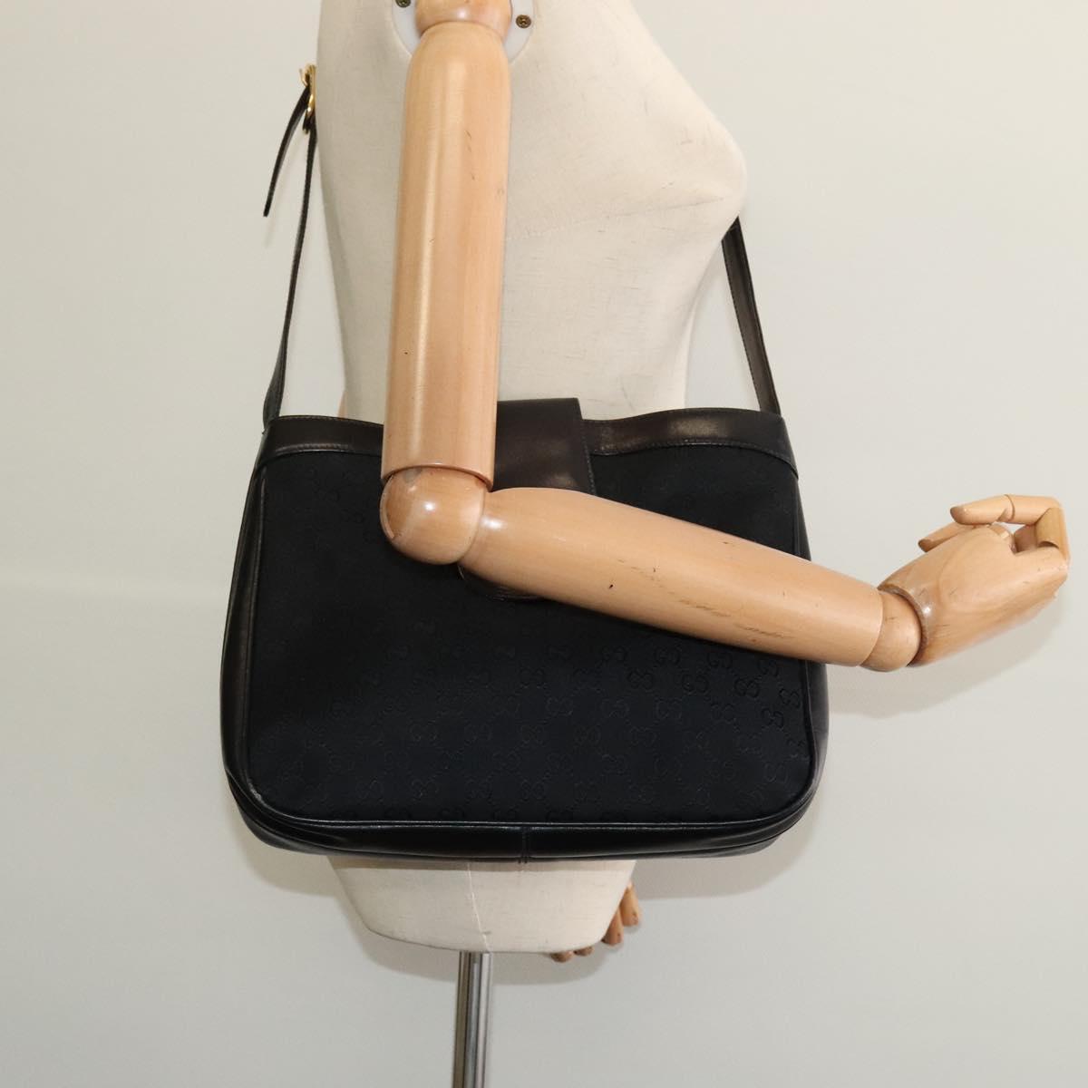 GUCCI GG Canvas Shoulder Bag Black Gold Auth ep10003
