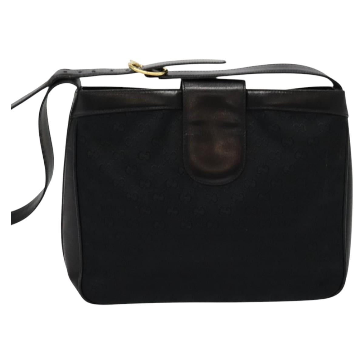 GUCCI GG Canvas Shoulder Bag Black Gold Auth ep10003