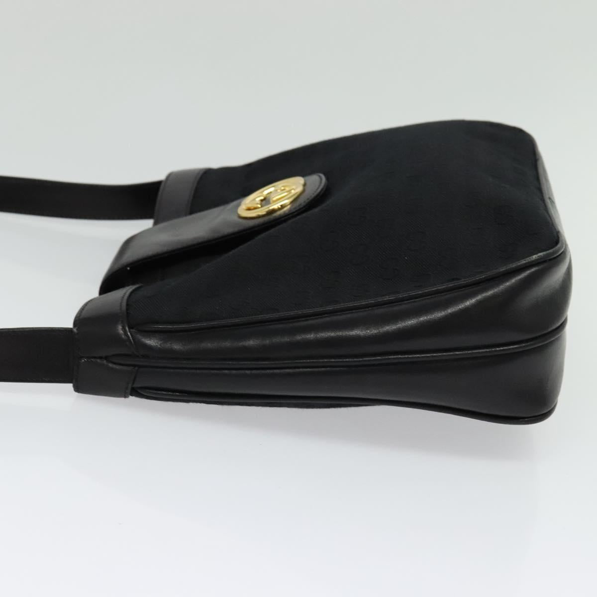 GUCCI GG Canvas Shoulder Bag Black Gold Auth ep10003