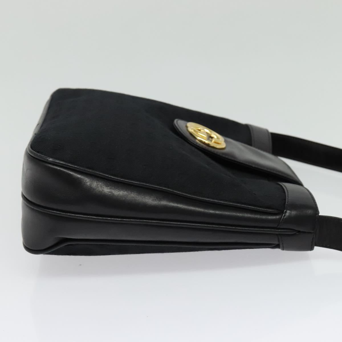 GUCCI GG Canvas Shoulder Bag Black Gold Auth ep10003