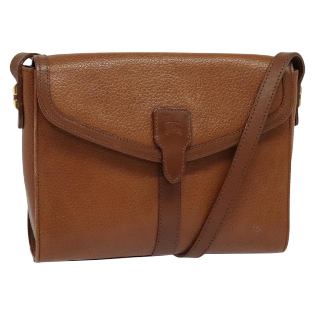 Burberrys Shoulder Bag Leather Brown Gold Auth ep10007