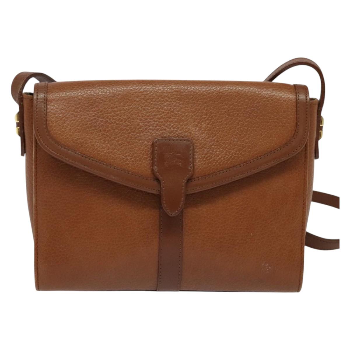 Burberrys Shoulder Bag Leather Brown Gold Auth ep10007