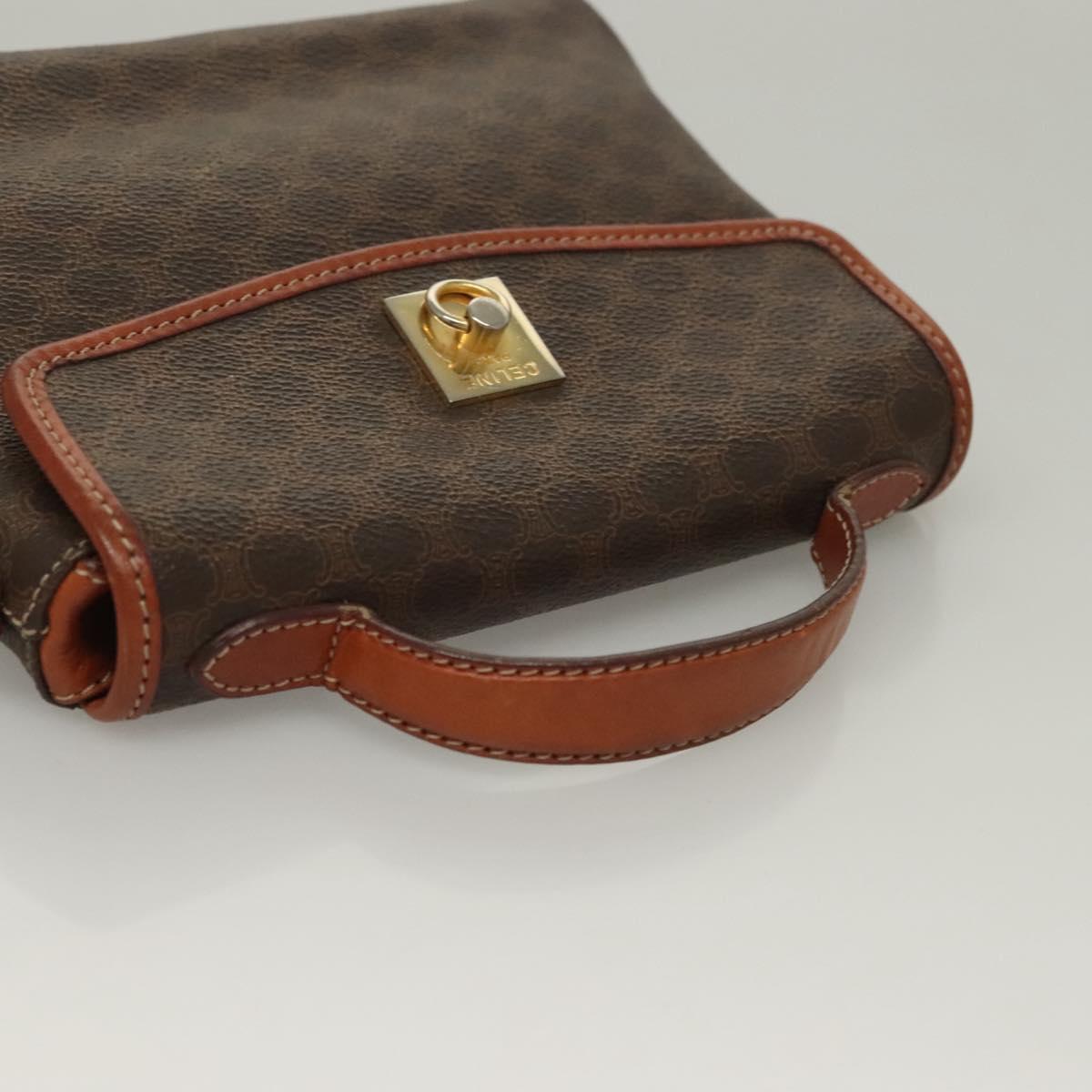 CELINE Macadam Canvas Hand Bag PVC Leather Brown Gold Auth ep10012