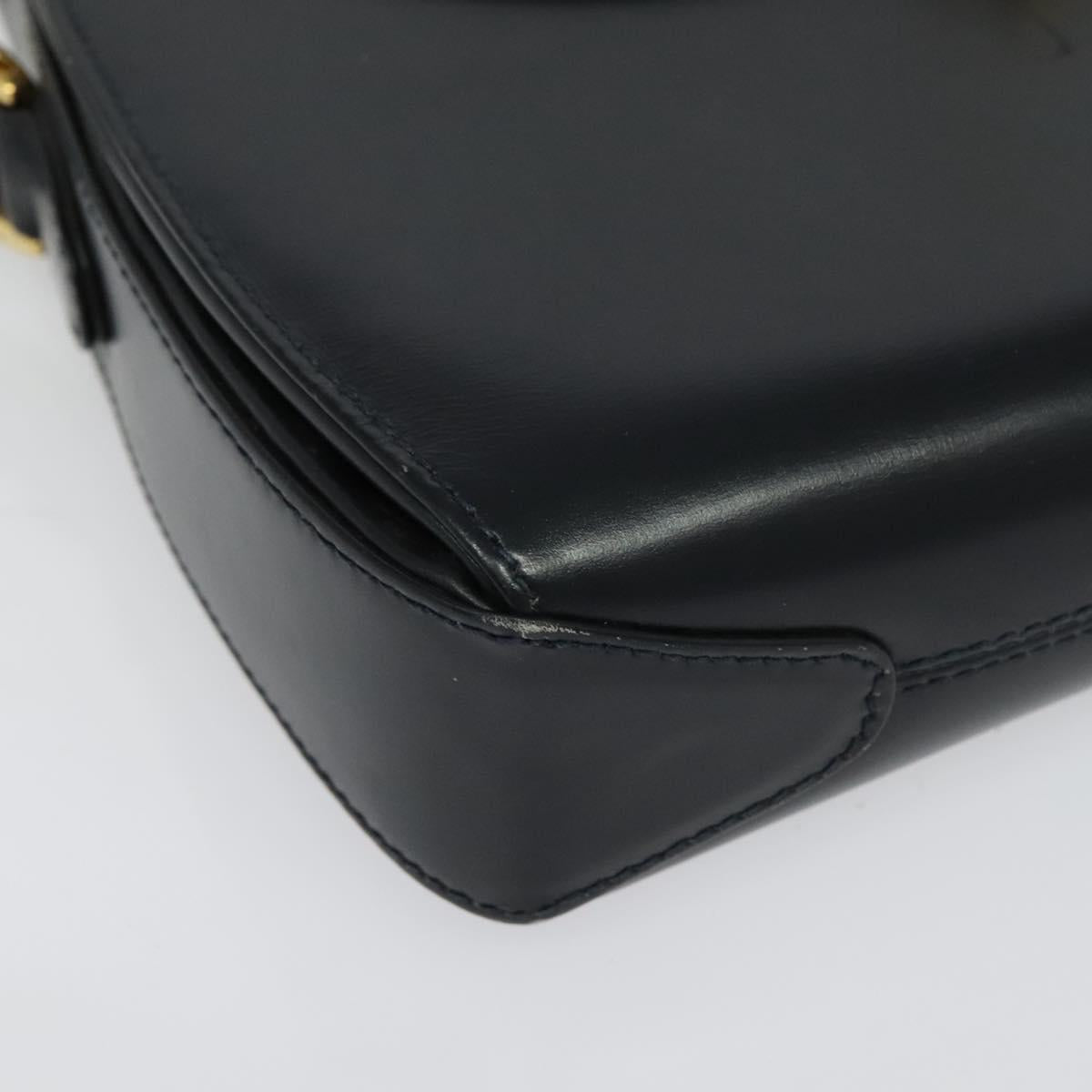GUCCI Shoulder Bag Leather Navy Gold Auth ep10015