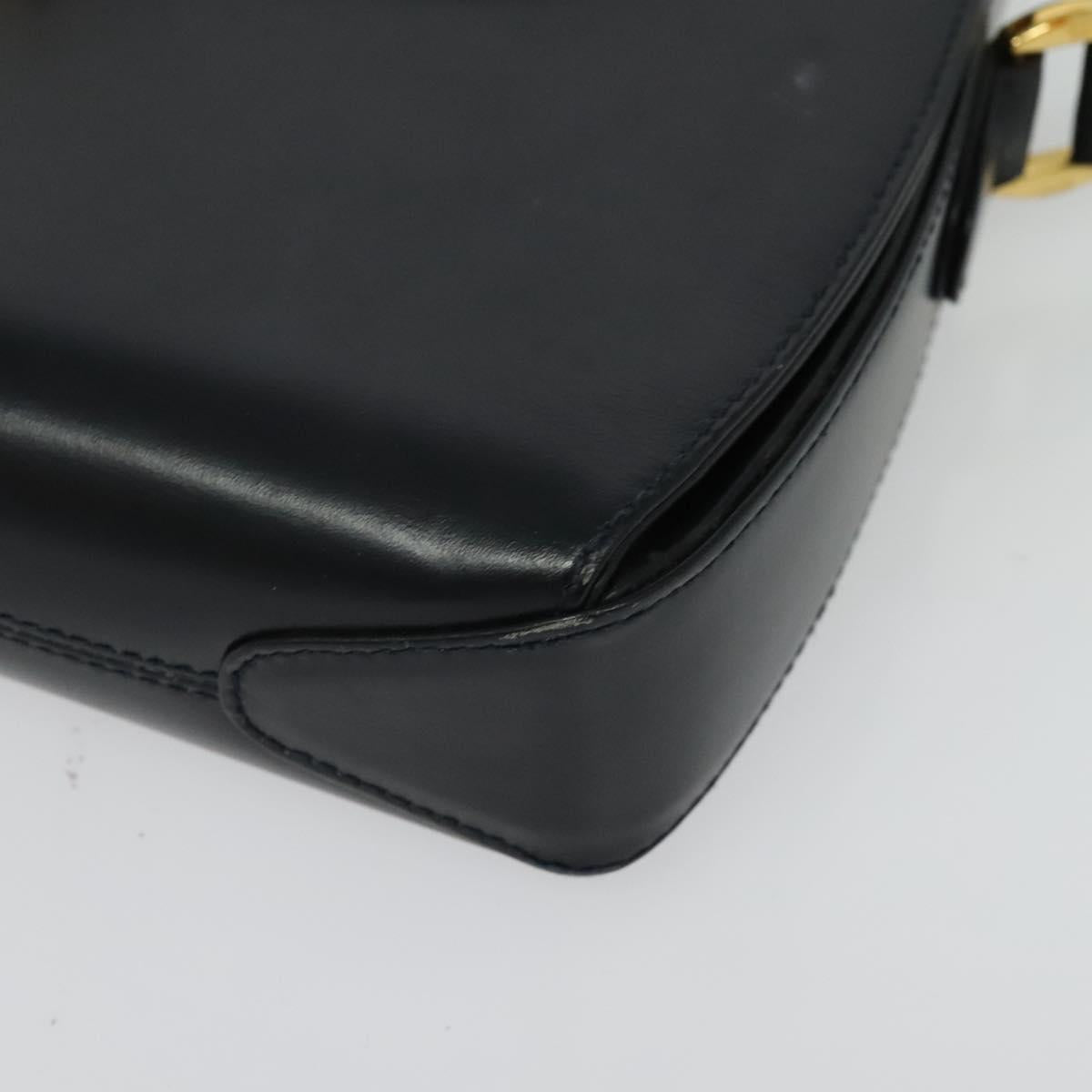 GUCCI Shoulder Bag Leather Navy Gold Auth ep10015
