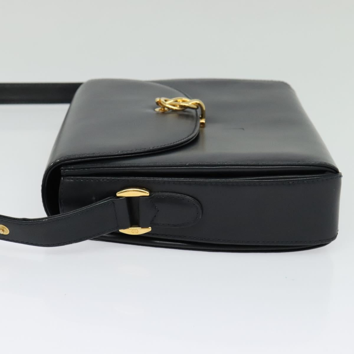 GUCCI Shoulder Bag Leather Navy Gold Auth ep10015