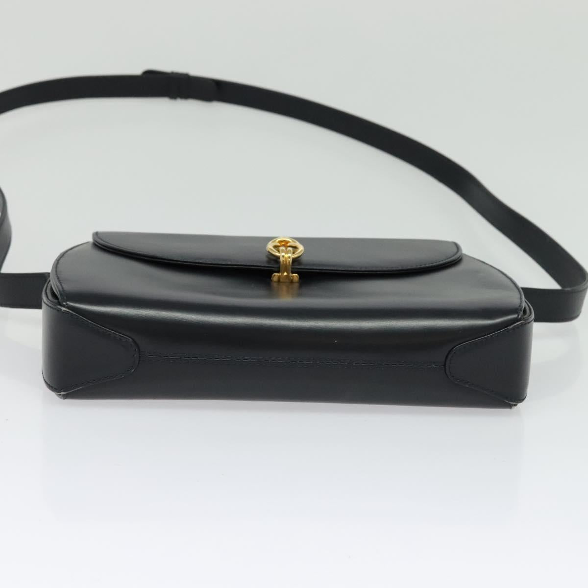 GUCCI Shoulder Bag Leather Navy Gold Auth ep10015