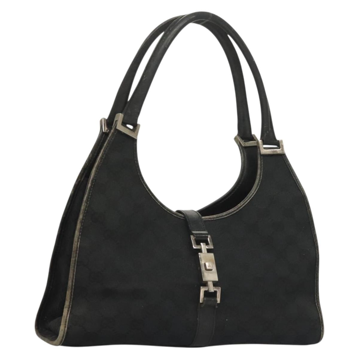 GUCCI GG Canvas Jackie Hand Bag Black Silver 002 1066 2123 Auth ep10022