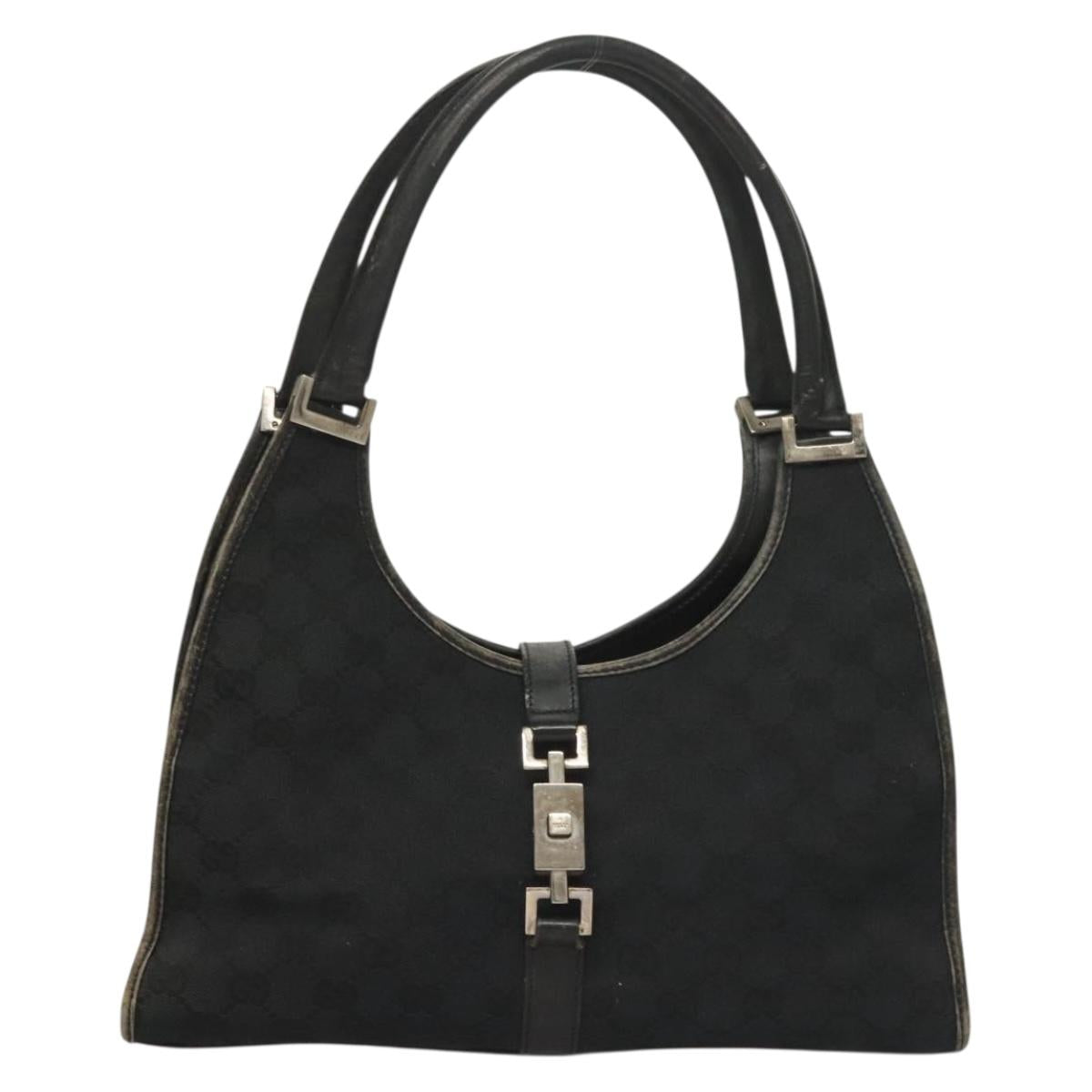 GUCCI GG Canvas Jackie Hand Bag Black Silver 002 1066 2123 Auth ep10022