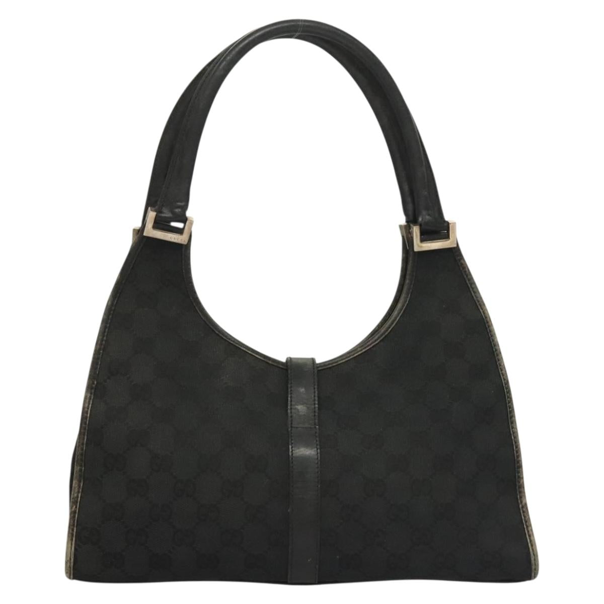 GUCCI GG Canvas Jackie Hand Bag Black Silver 002 1066 2123 Auth ep10022