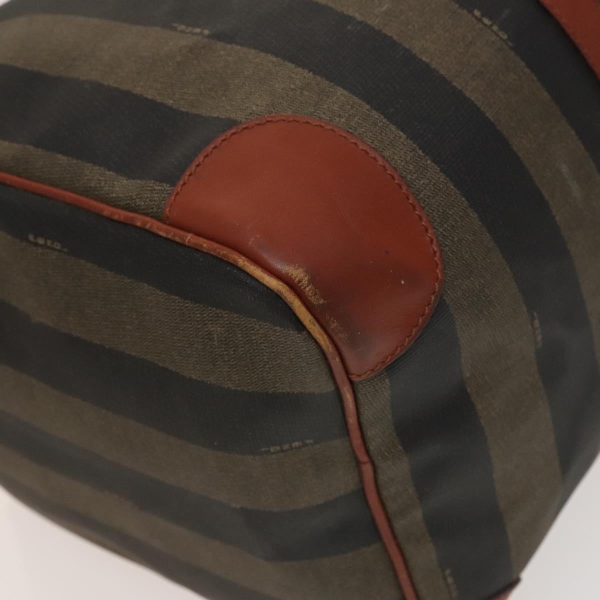 FENDI Pecan Canvas Boston Bag Black Brown gold Auth ep10025
