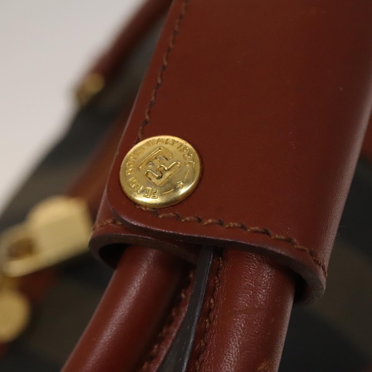 FENDI Pecan Canvas Boston Bag Black Brown gold Auth ep10025