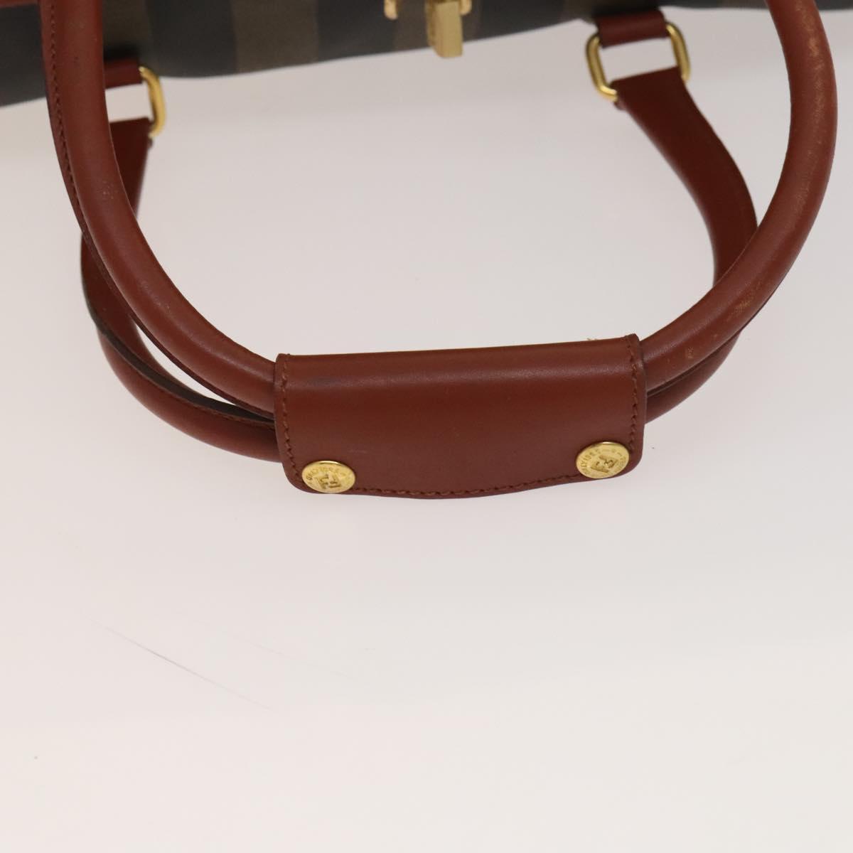 FENDI Pecan Canvas Boston Bag Black Brown gold Auth ep10025