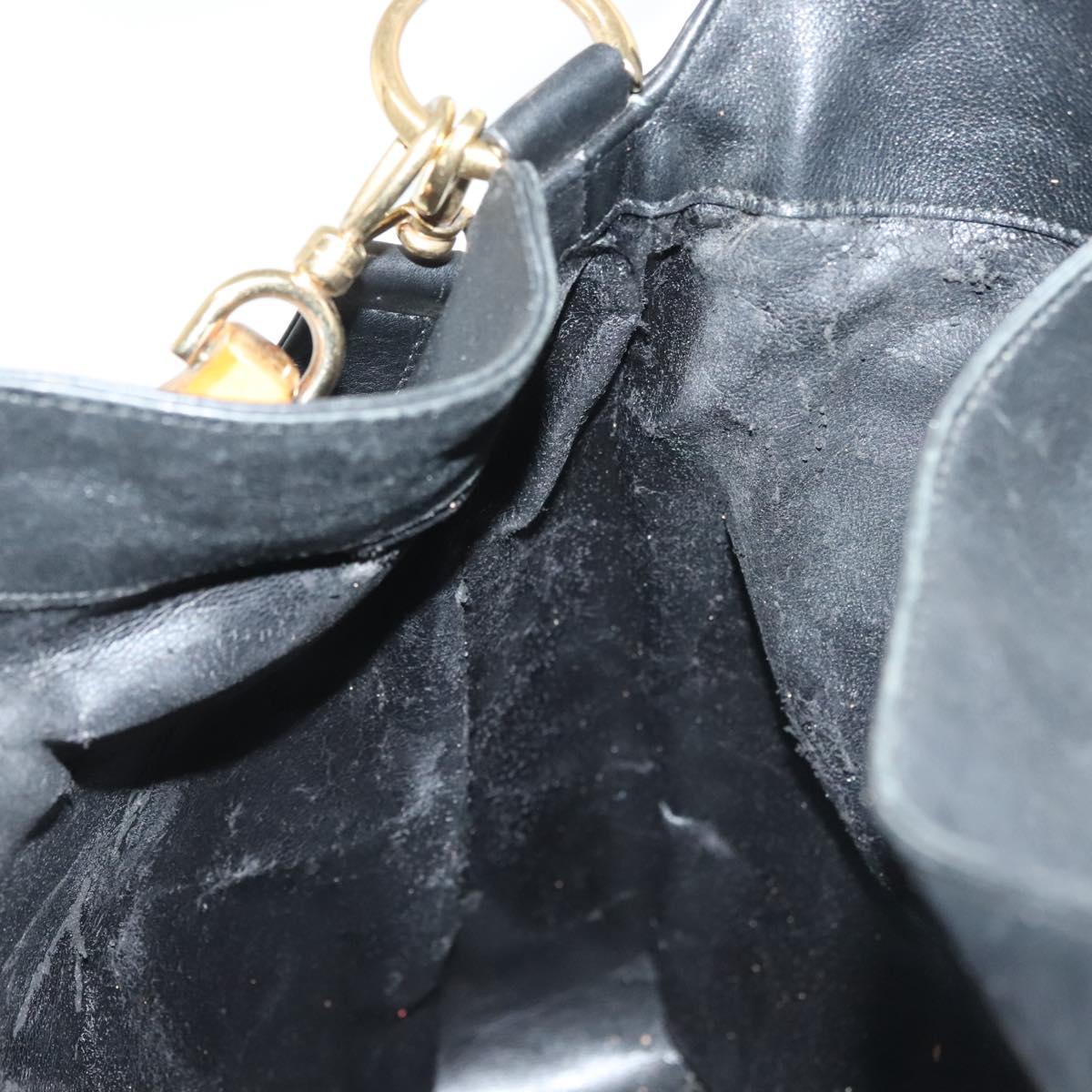 GUCCI Bamboo Hand Bag Leather 2way Black Gold 001 1577 3754 Auth ep10036