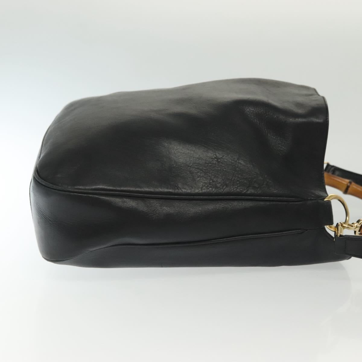 GUCCI Bamboo Hand Bag Leather 2way Black Gold 001 1577 3754 Auth ep10036