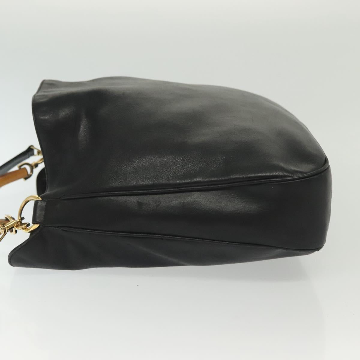 GUCCI Bamboo Hand Bag Leather 2way Black Gold 001 1577 3754 Auth ep10036