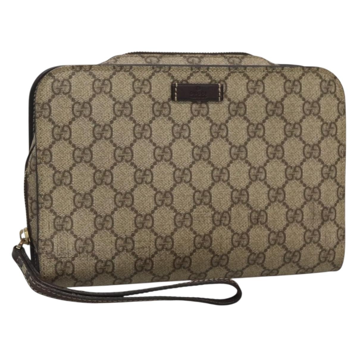 GUCCI GG Supreme Clutch Bag PVC Beige 201755 Auth ep10045