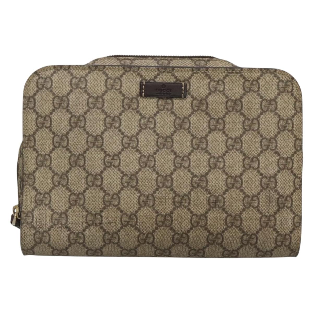 GUCCI GG Supreme Clutch Bag PVC Beige 201755 Auth ep10045