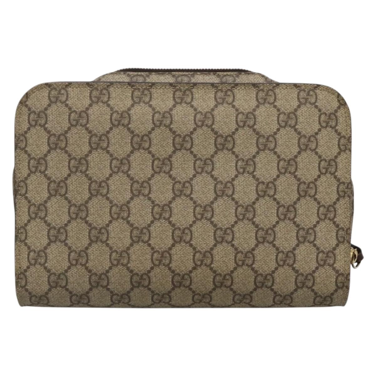 GUCCI GG Supreme Clutch Bag PVC Beige 201755 Auth ep10045