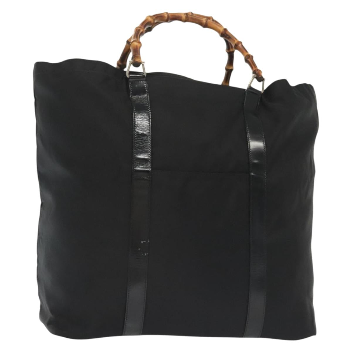 GUCCI Bamboo Tote Bag Nylon Black Silver 002 2058 0412 5 Auth ep10054