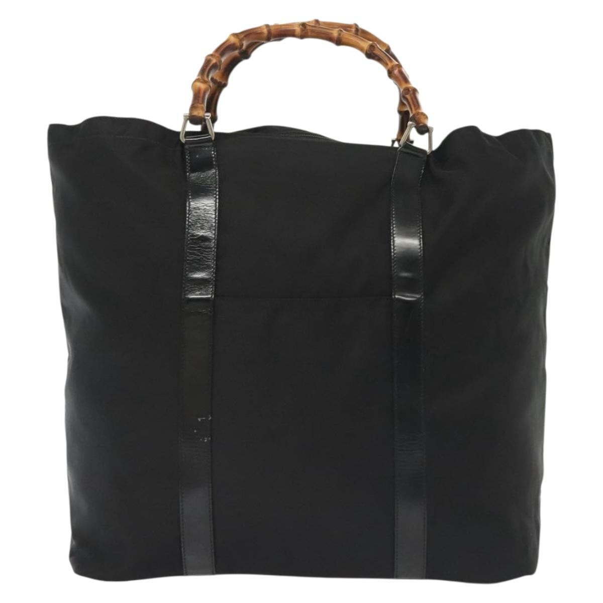 GUCCI Bamboo Tote Bag Nylon Black Silver 002 2058 0412 5 Auth ep10054