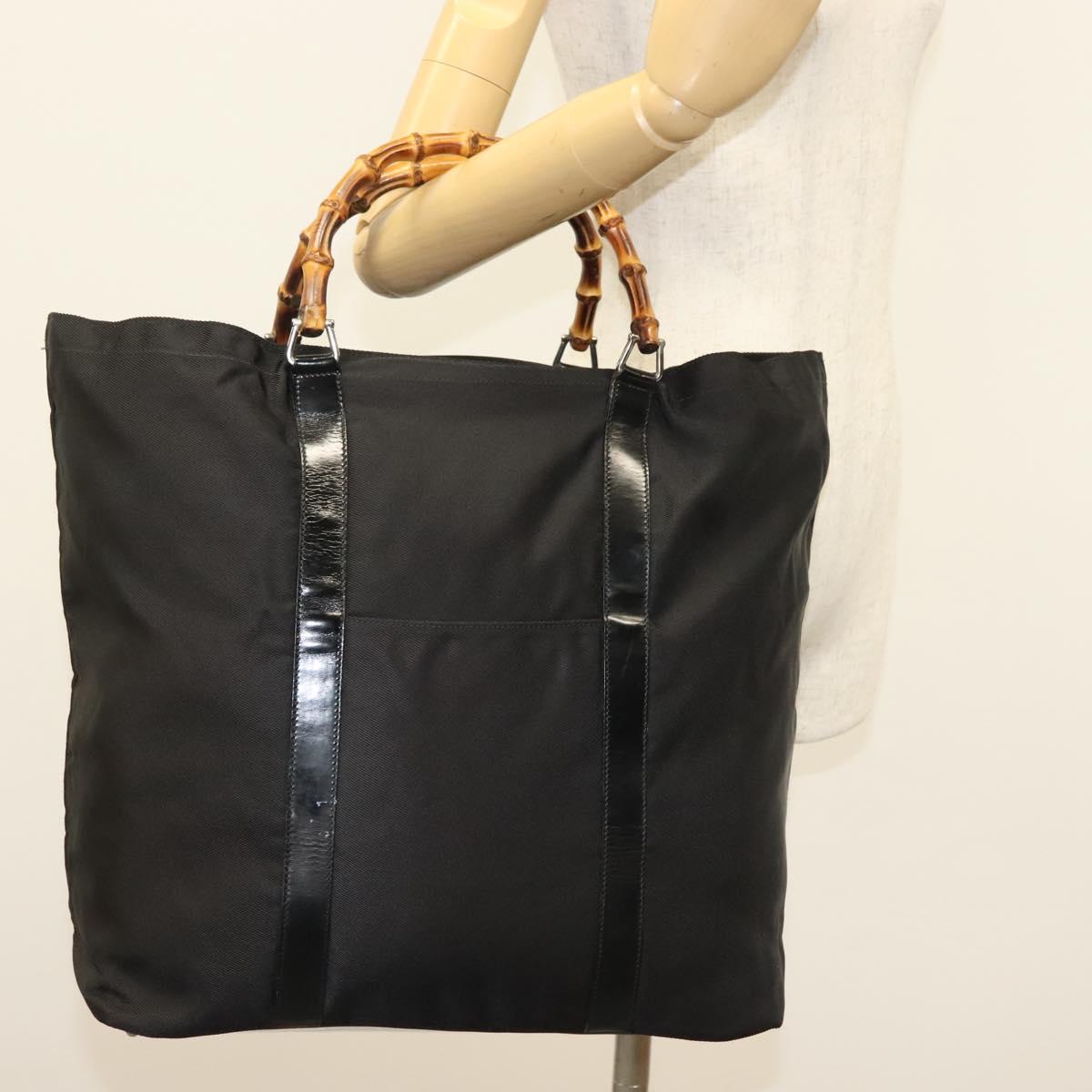 GUCCI Bamboo Tote Bag Nylon Black Silver 002 2058 0412 5 Auth ep10054