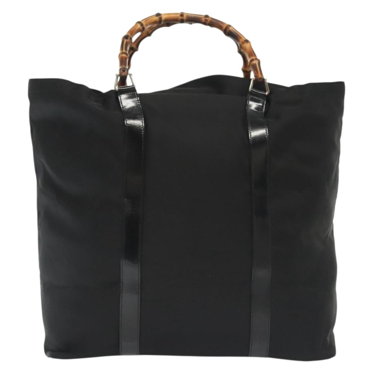 GUCCI Bamboo Tote Bag Nylon Black Silver 002 2058 0412 5 Auth ep10054