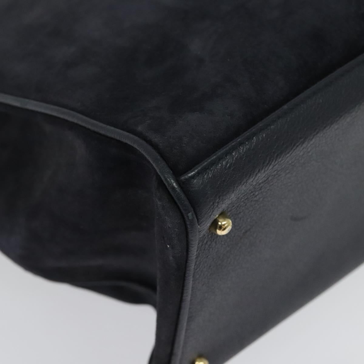 GUCCI Bamboo Hand Bag Suede Navy Gold 002 2855 0322 0 Auth ep10056