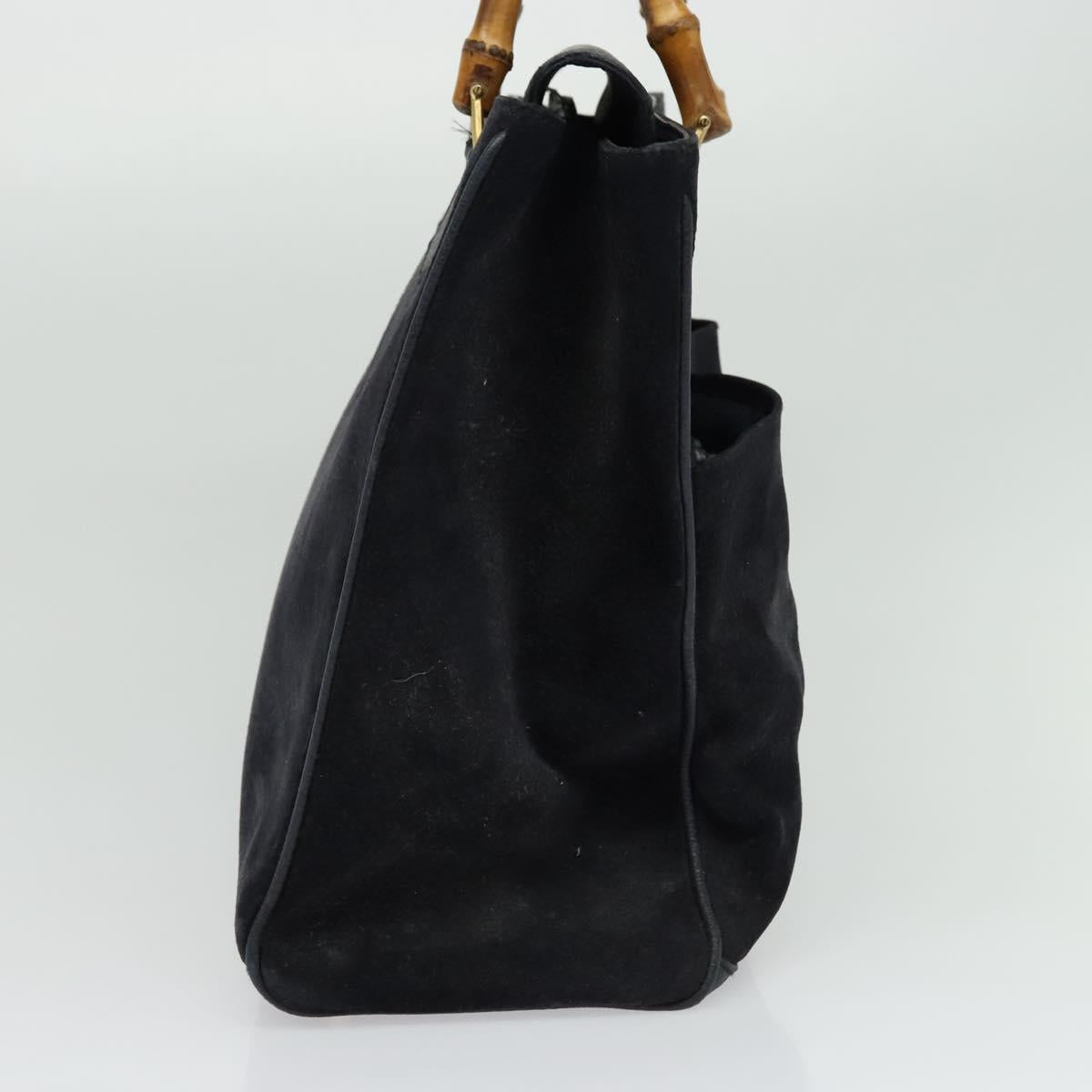 GUCCI Bamboo Hand Bag Suede Navy Gold 002 2855 0322 0 Auth ep10056