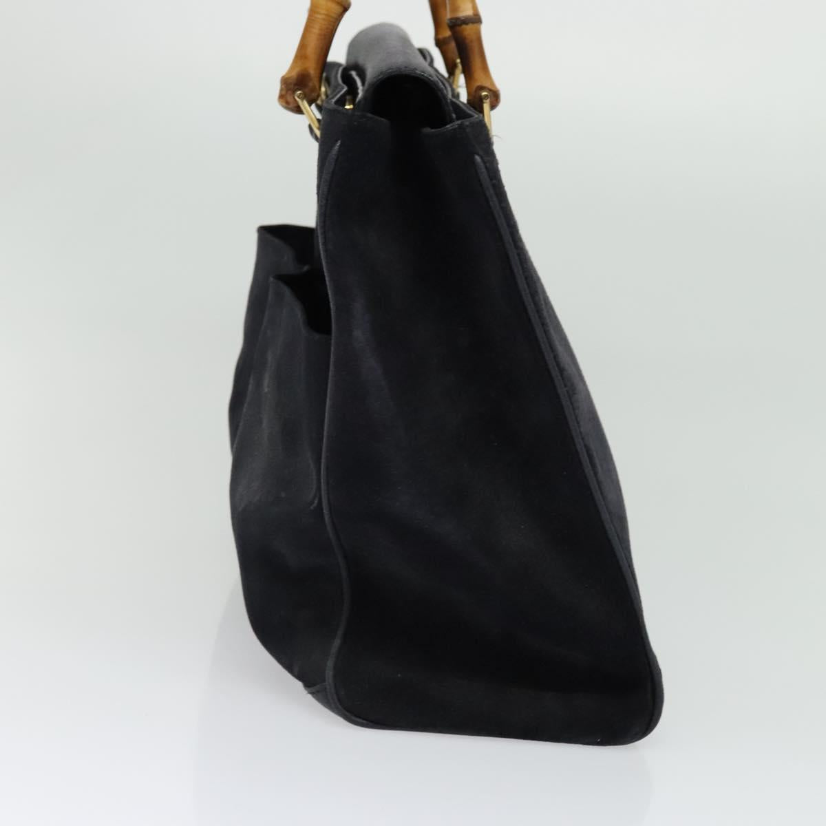 GUCCI Bamboo Hand Bag Suede Navy Gold 002 2855 0322 0 Auth ep10056